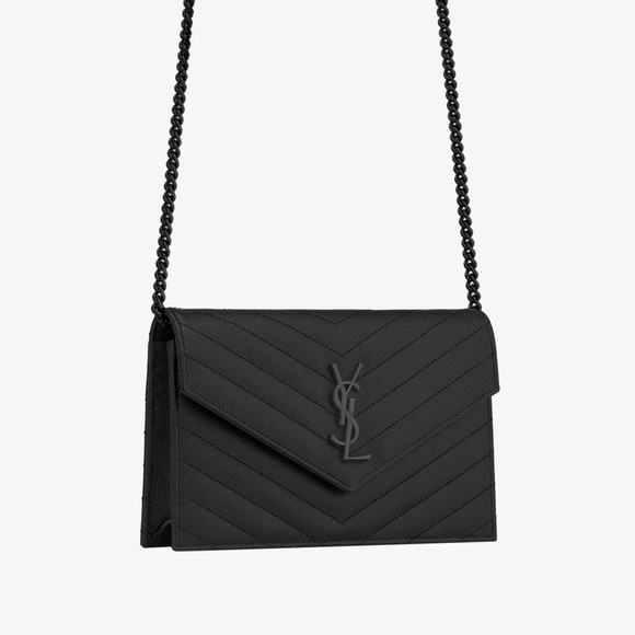 Yves Saint Laurent Handbags - Saint Laurent YSL Monogram Cassandre Chain Wallet Crossbody Black Leather